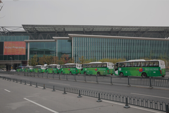 参加第53届苏州世兵赛赛事服务的海格纯电动大巴