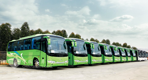 整装待发的金旅新能源客车